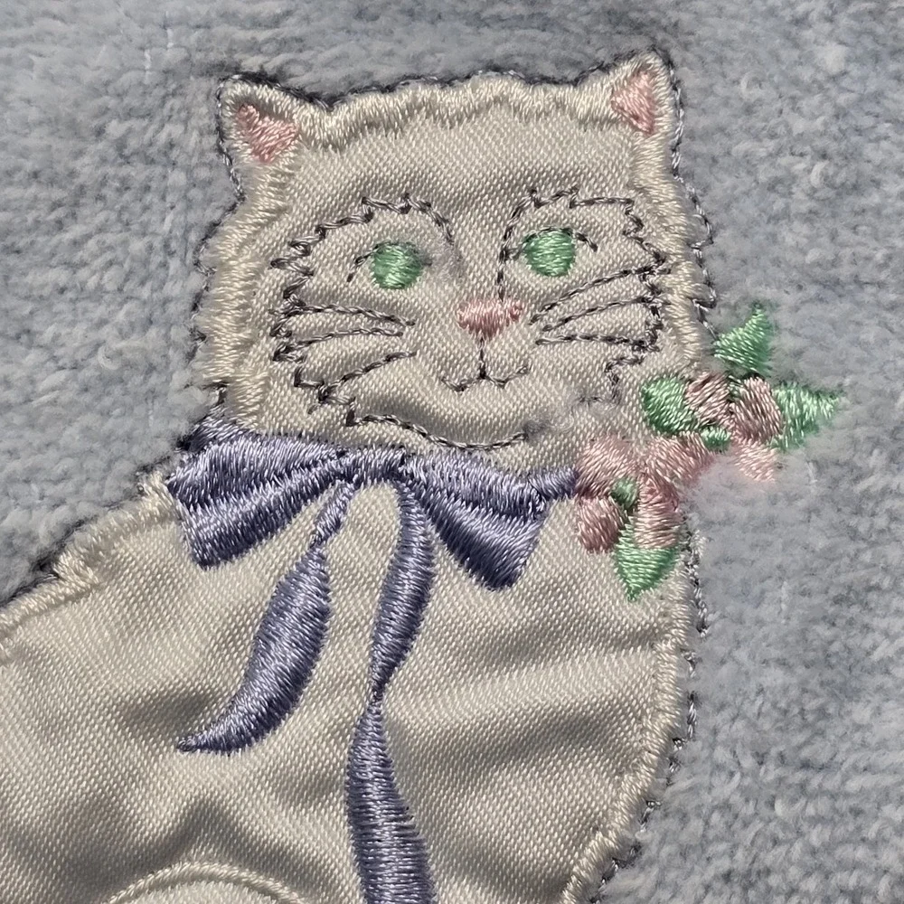 VTG Blue Terrycloth Towel Set Cat Kitten Satin Appliqué 3-Piece‎ Royal Pacific
